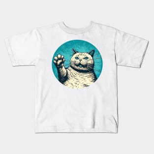 Oh Hi There Cat Waving Hello Kids T-Shirt